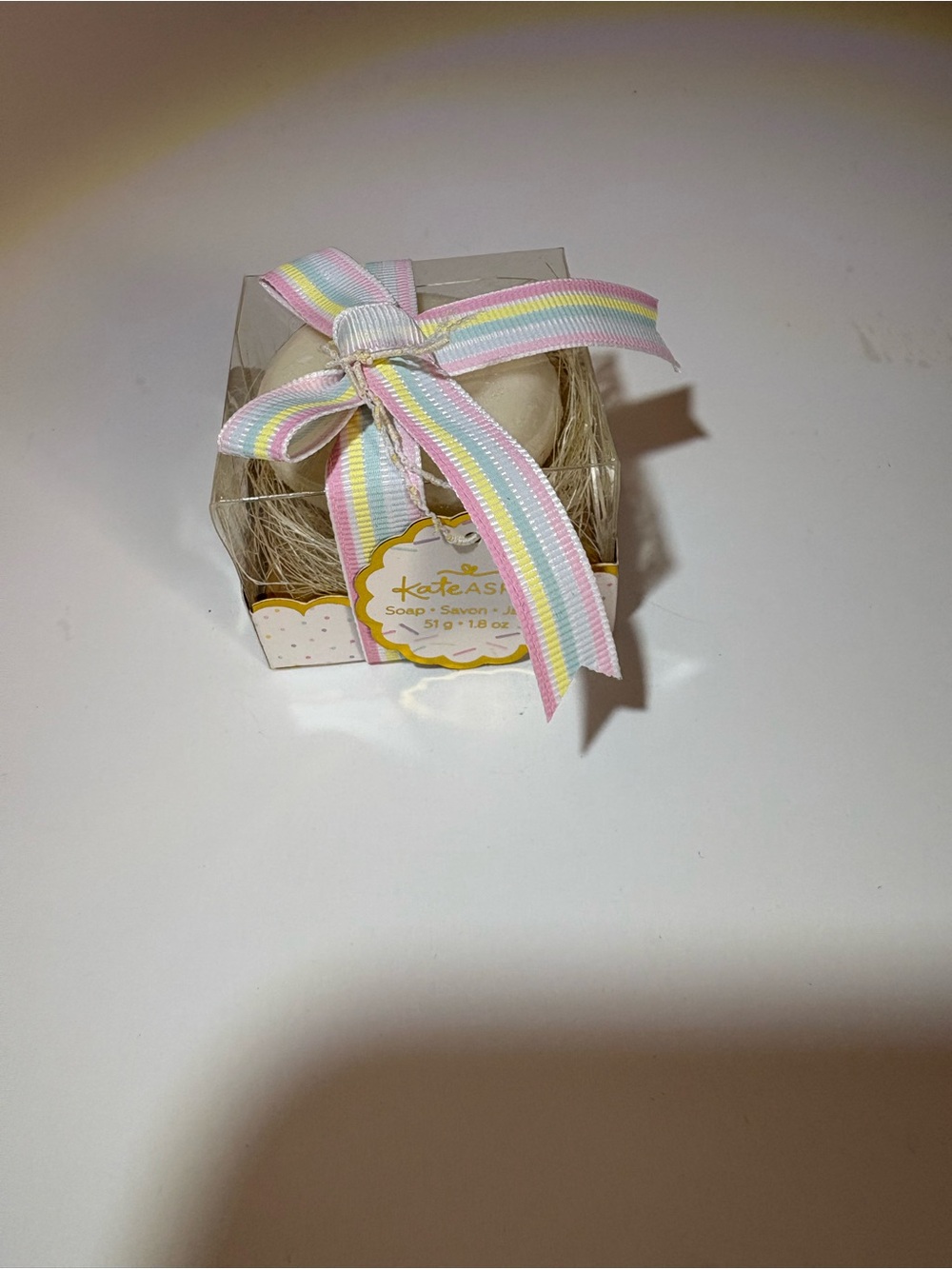 Kate Aspen Cream Soap with Pastel Striped Ribbon